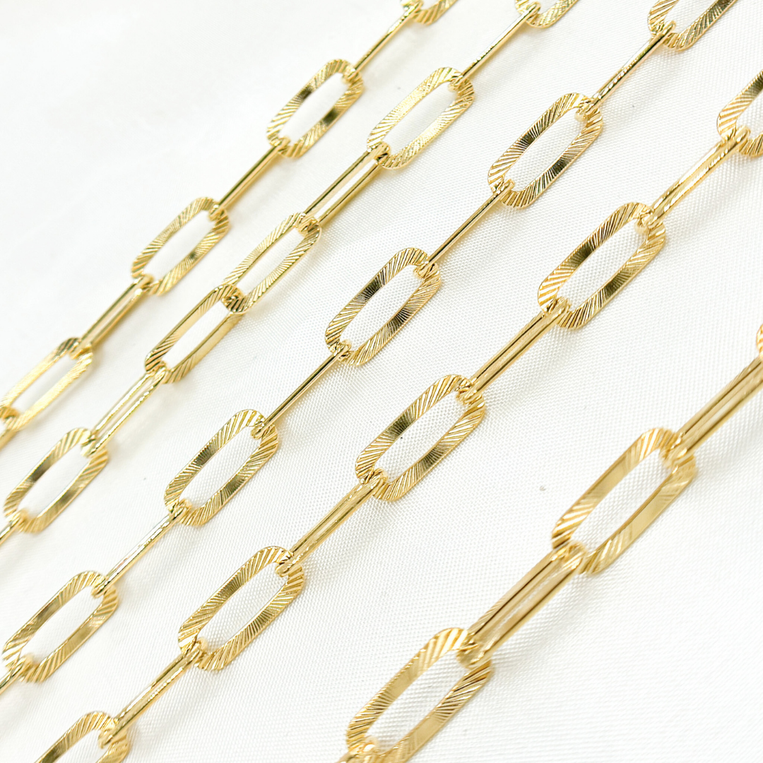 Gold Plated 925 Sterling Silver Textured Paperclip Chain. Y58S04GP