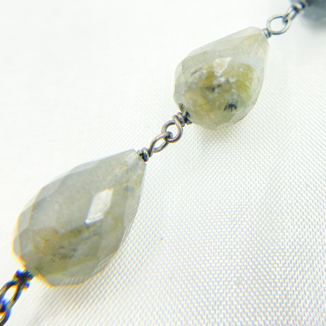 Labradorite Tear Drop Shape Oxidized Wire Chain. LAB92