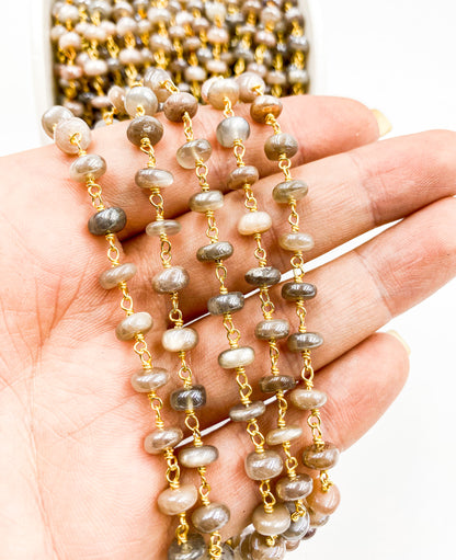 Golden Moonstone Wire Wrap Chain made with 18K Gold Plate 925 Sterling Silver