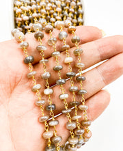 Golden Moonstone Wire Wrap Chain made with 18K Gold Plate 925 Sterling Silver