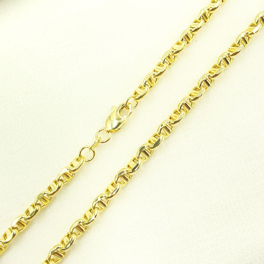 14K Solid Yellow Gold Diamond Cut Marina Style Link Chain