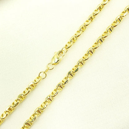 14K Solid Yellow Gold Diamond Cut Marina Style Link Chain