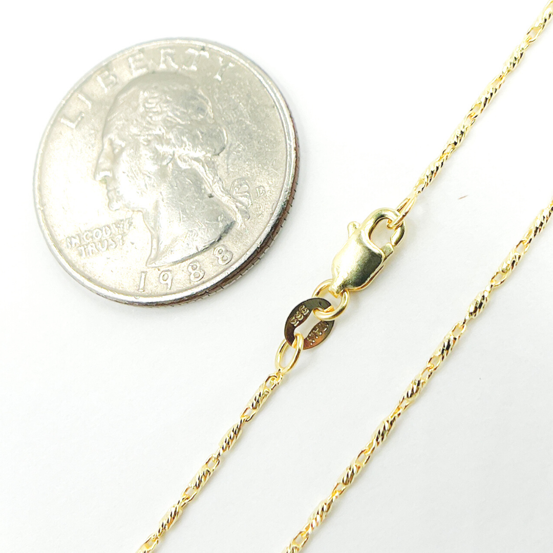 14K Solid Gold Diamond Cut Bar Chain.