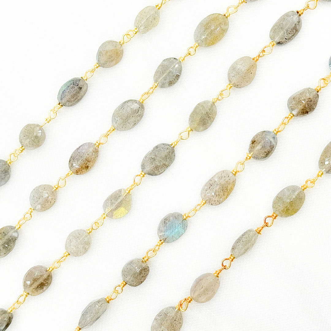 Labradorite Oval Shape Gold Plated Wire Chain.