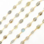 Load image into Gallery viewer, Labradorite Oval Shape Gold Plated Wire Chain. LAB121
