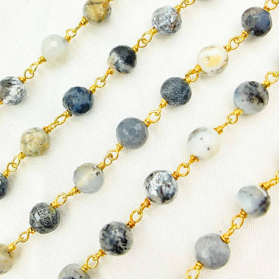 Dendrite Opal Round Shape Gold Plated Wire Chain