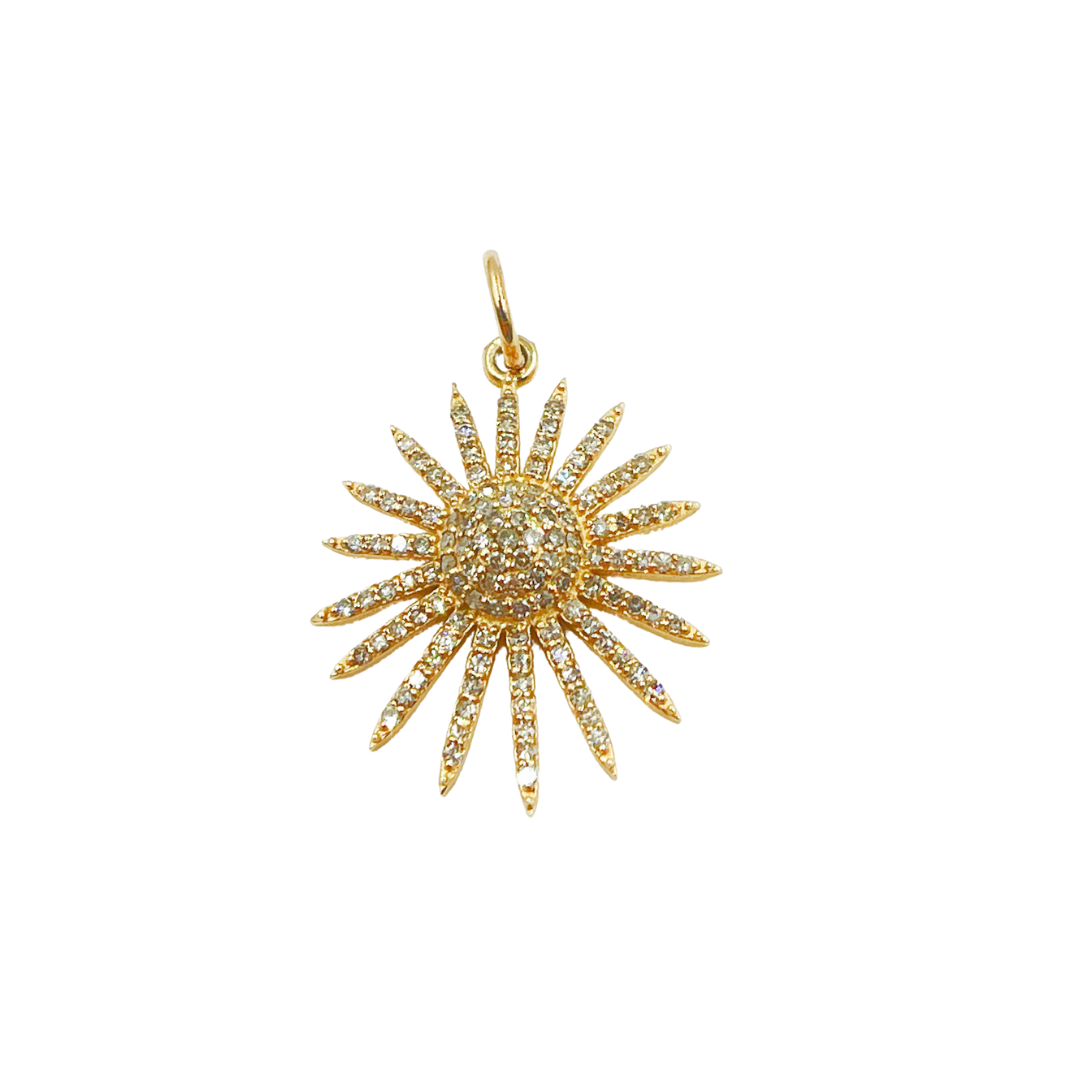 14K Solid Gold Diamond Sun Charm