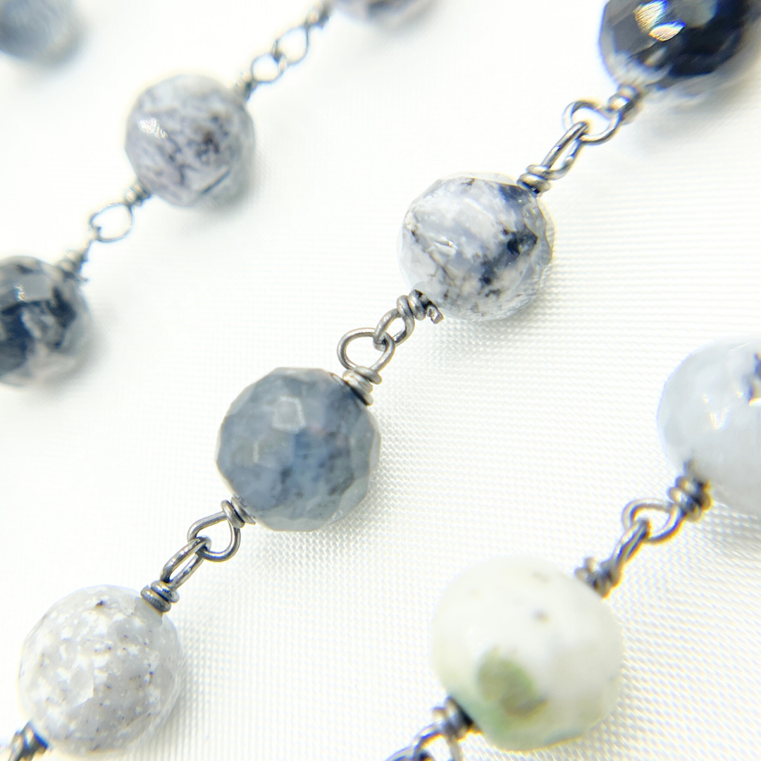 Dendrite Opal Round Shape Oxidized Wire Chain.