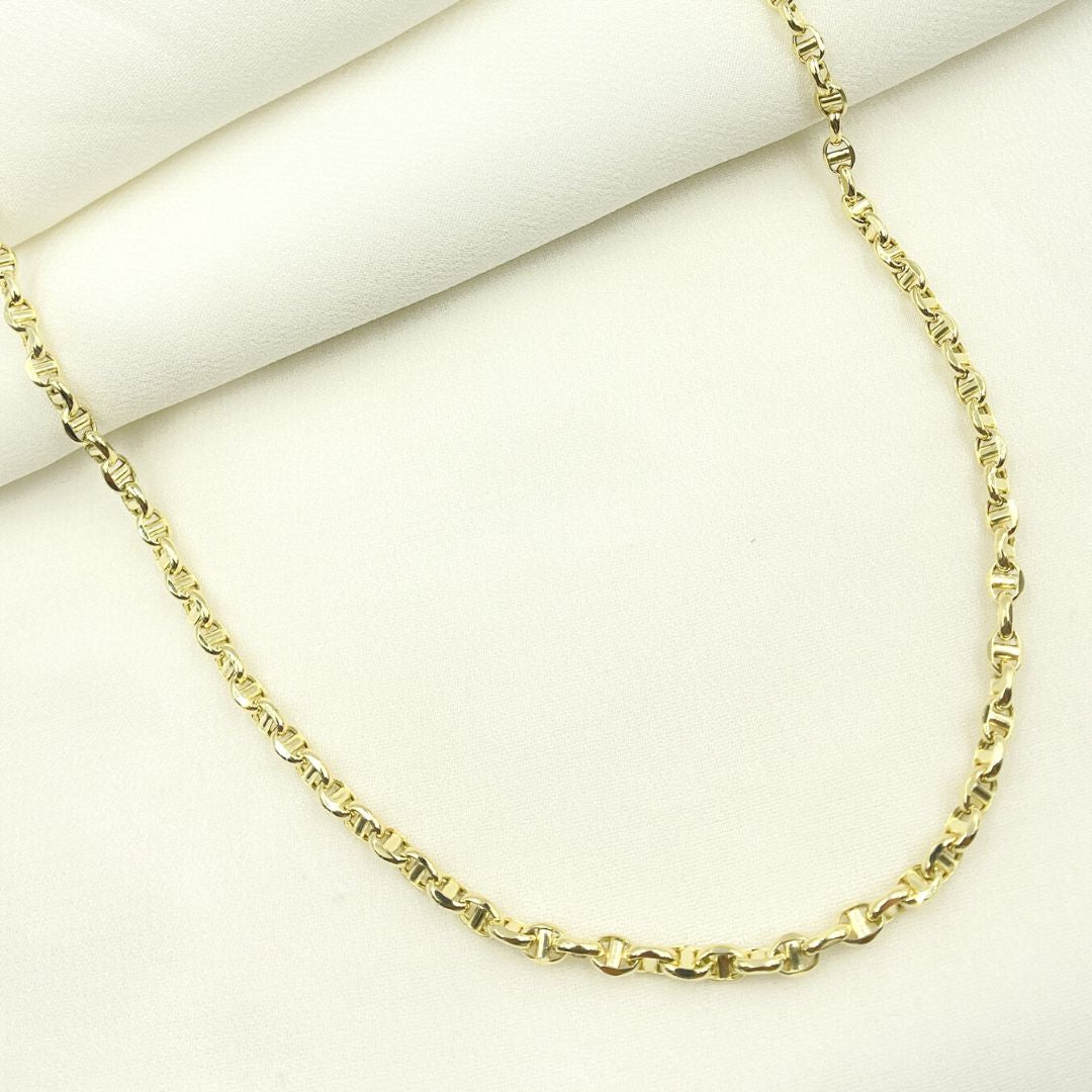 14K Solid Yellow Gold Diamond Cut Marina Style Link Chain