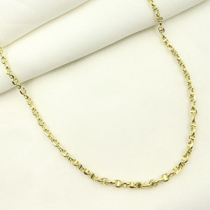 14K Solid Yellow Gold Diamond Cut Marina Style Link Chain
