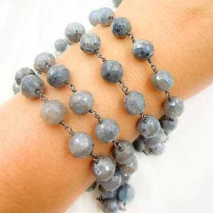Coated Labradorite Round Shape Oxidized Wire Chain