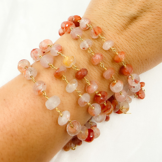 Strawberry Quartz Gold Plated Wire Chain