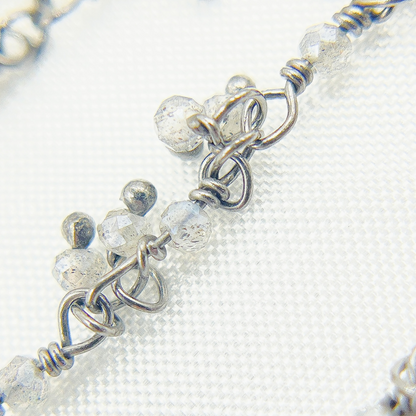 Coated Grey Moonstone Cluster Dangle Oxidized Wire Chain.