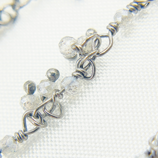 Coated Grey Moonstone Cluster Dangle Oxidized Wire Chain.
