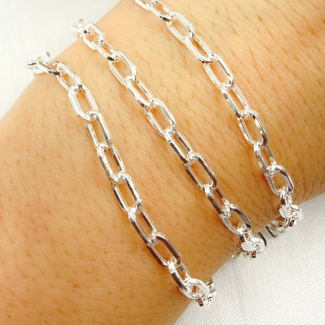 Sterling Silver Hollow Flat Paperclip Link Chain