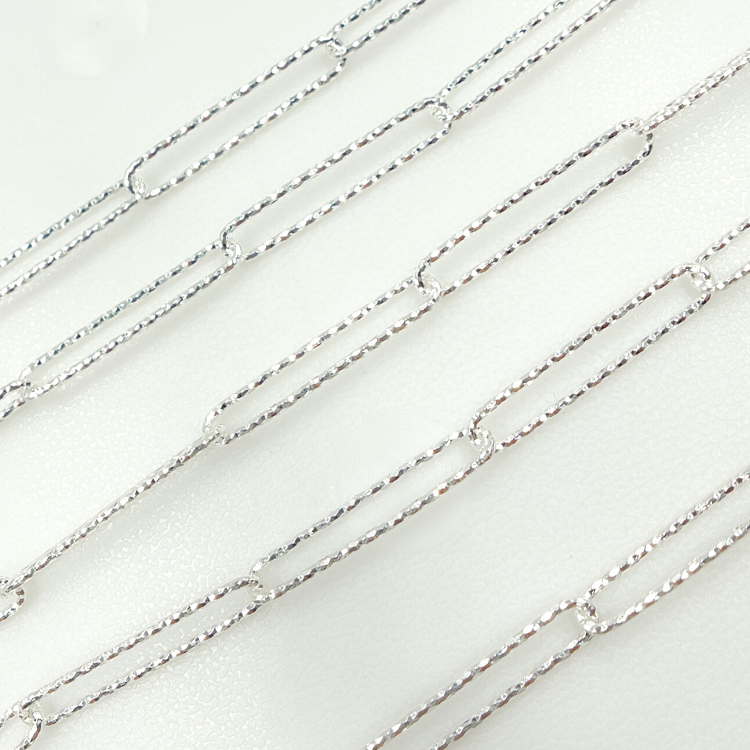 925 Sterling Silver Diamond Cut Paperclip Link Chain. 