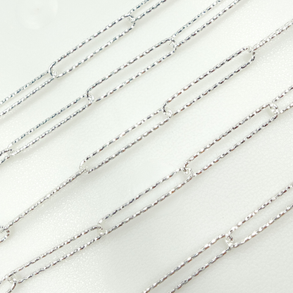 925 Sterling Silver Diamond Cut Paperclip Link Chain. 