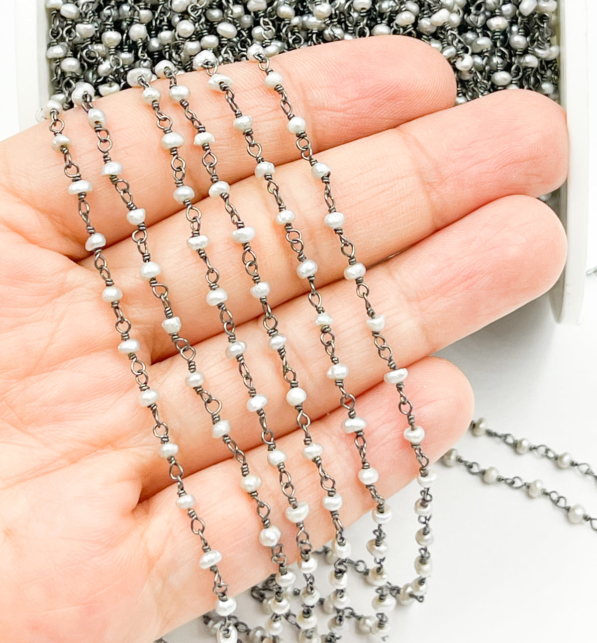 Grey Freshwater Pearl Wire Wrap Chain. PRL30