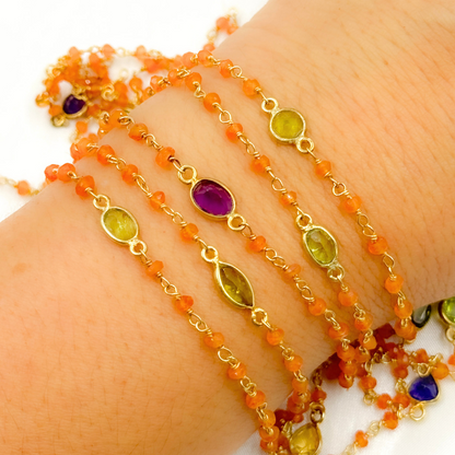 Carnelian & Multi Stone Gold Plated Wire Chain