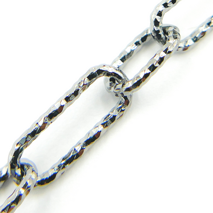 Sterling Silver Black Rhodium Diamond Cut Paper Clip Chain