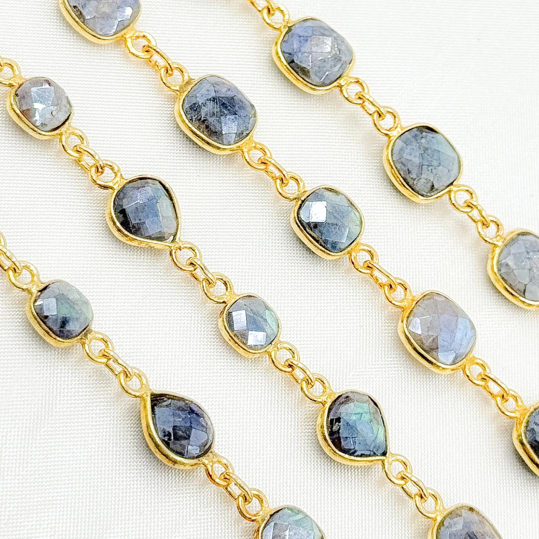 Coated Labradorite Mix Shape Bezel Gold Plated Wire Chain.