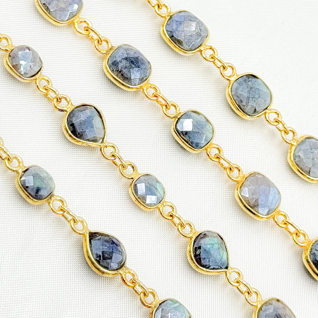 Coated Labradorite Mix Shape Bezel Gold Plated Wire Chain. CLB67