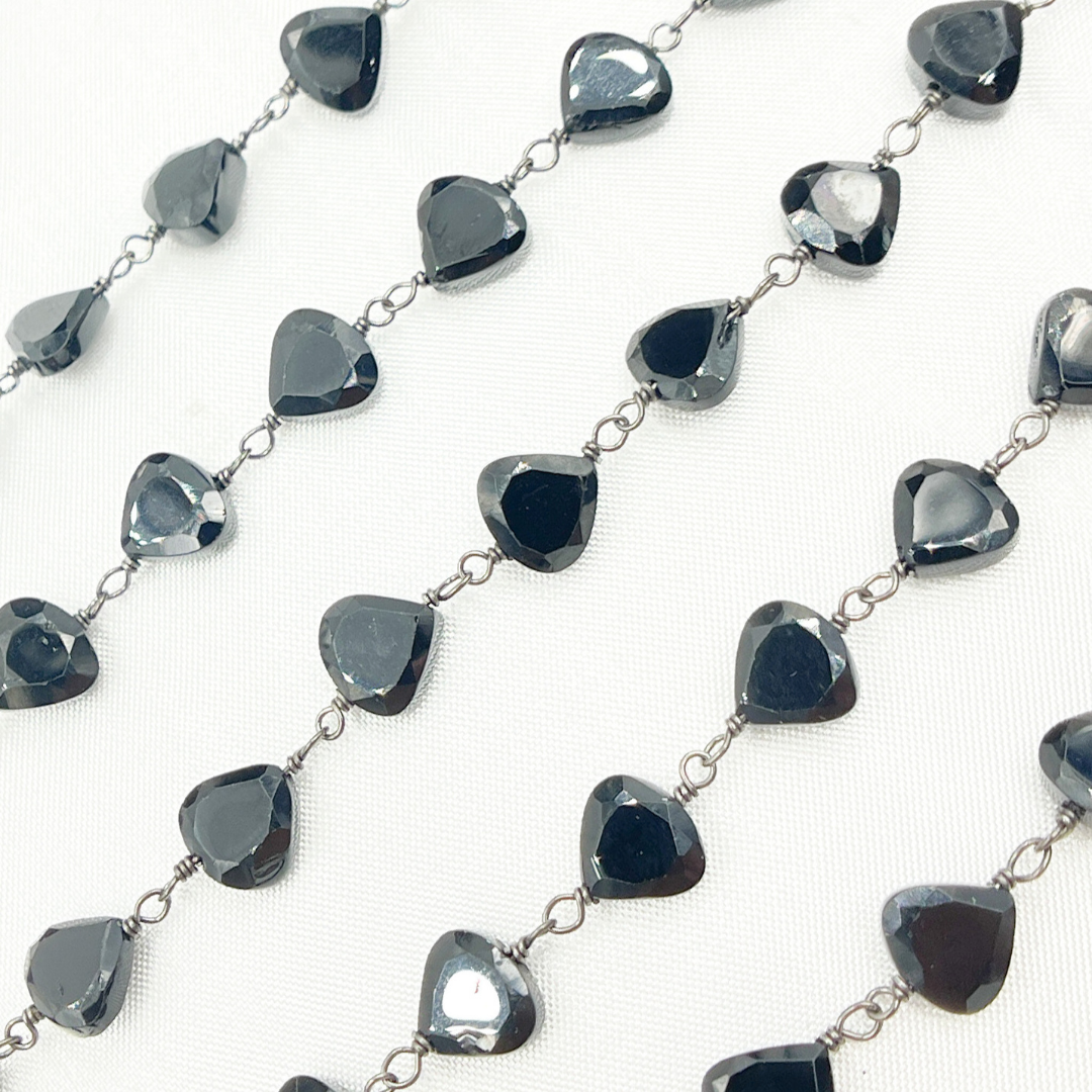 Black Spinel Heart Shape Oxidized Wire Chain
