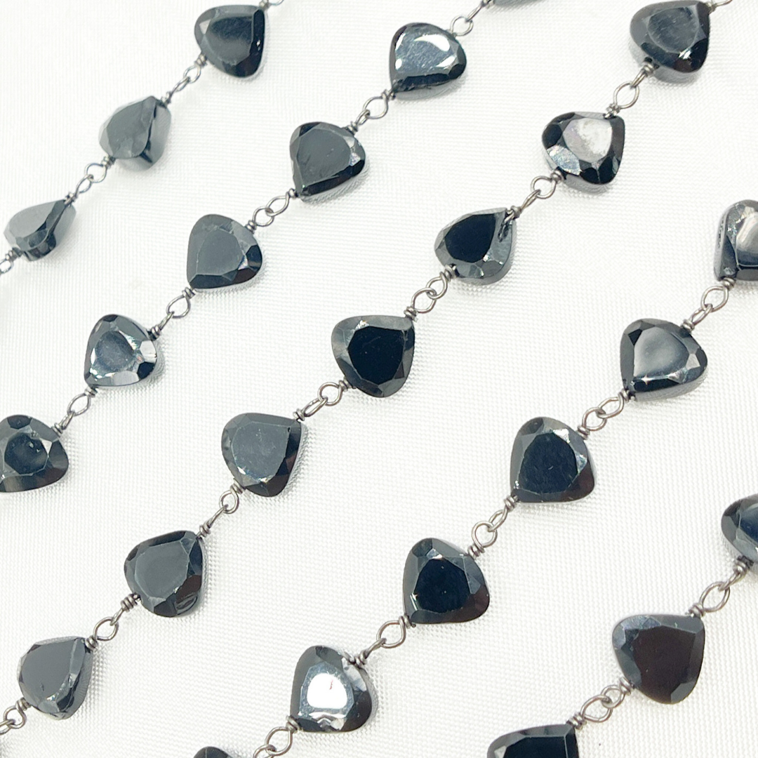 Black Spinel Heart Shape Oxidized Wire Chain. BSP48