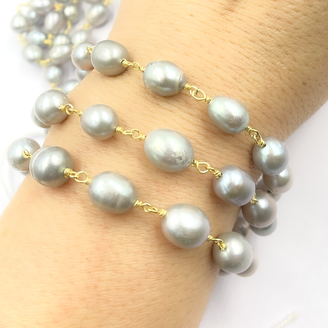 Grey Pearl Wire Wrap Chain. PRL1