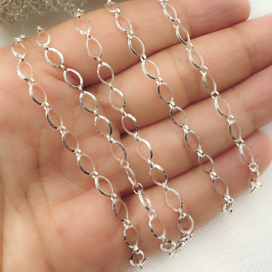 V177SS. Sterling Silver Diamond Cut Oval & Flat Round Link Chain
