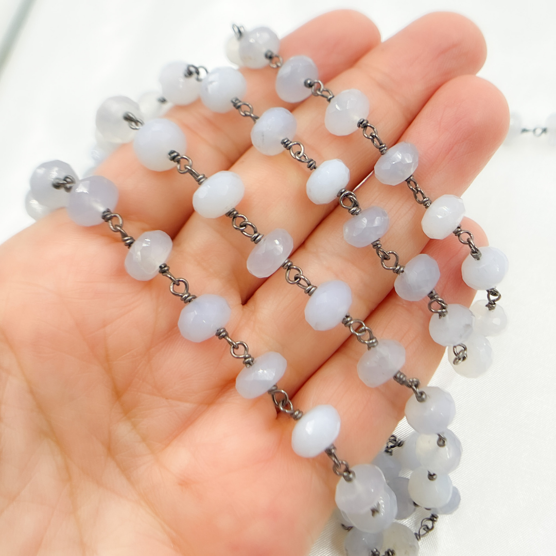 Natural Chalcedony Oxidized Wire Chain