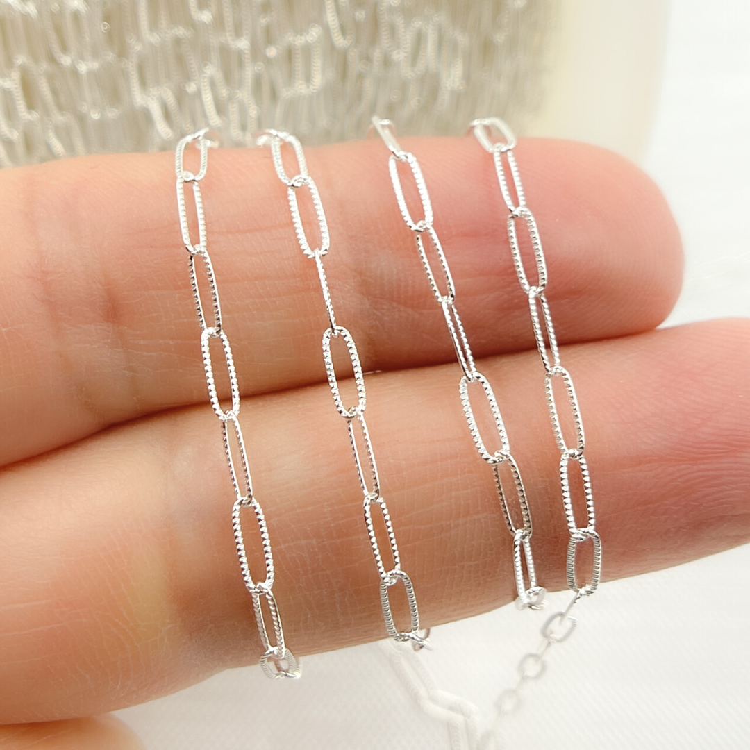 925 Sterling Silver Hammered Paperclip Link Chain. 1606LSS