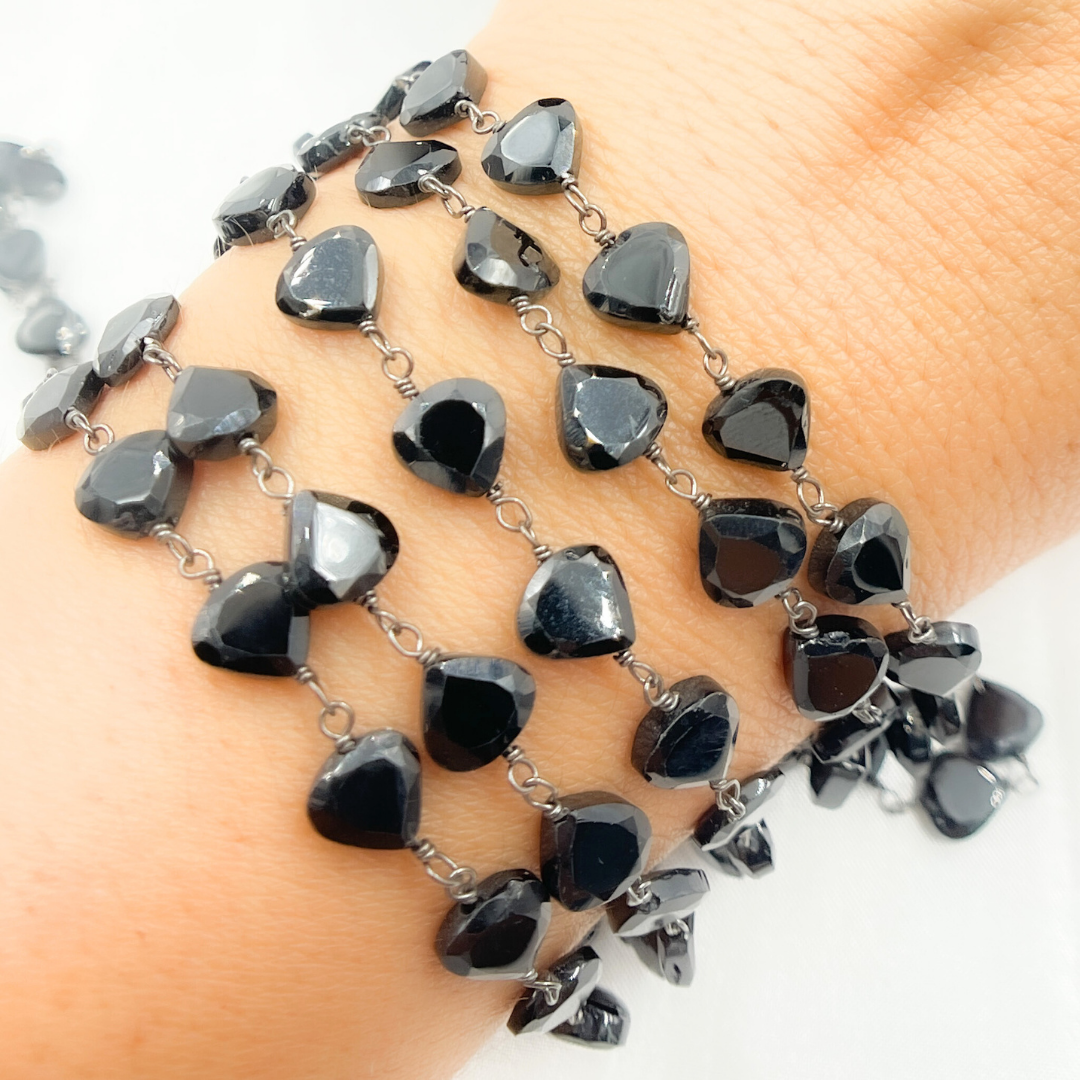 Black Spinel Heart Shape Oxidized Wire Chain
