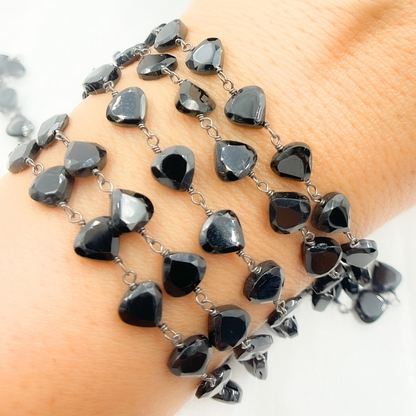 Black Spinel Heart Shape Oxidized Wire Chain