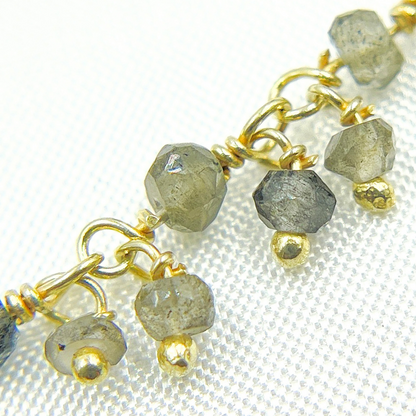 Grey Smoky Quartz Cluster Dangle Gold Plated Wire Chain.