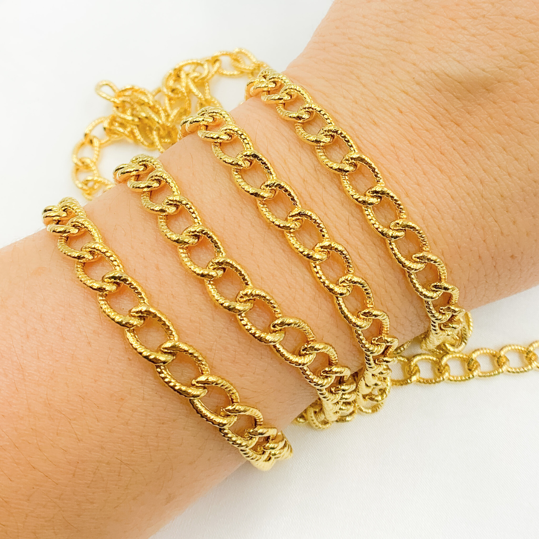 Gold Plated 925 Sterling Silver Textured Cable Chain.  V57GP