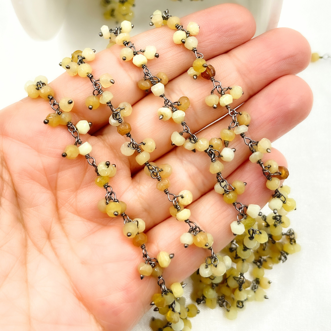 Yellow Opal Cluster Dangle Oxidized Wire Chain