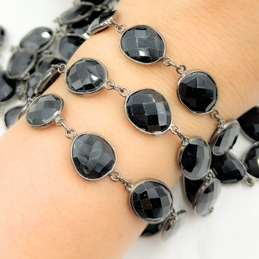 Black Spinel Organic Shape Bezel Oxidized Wire Chain