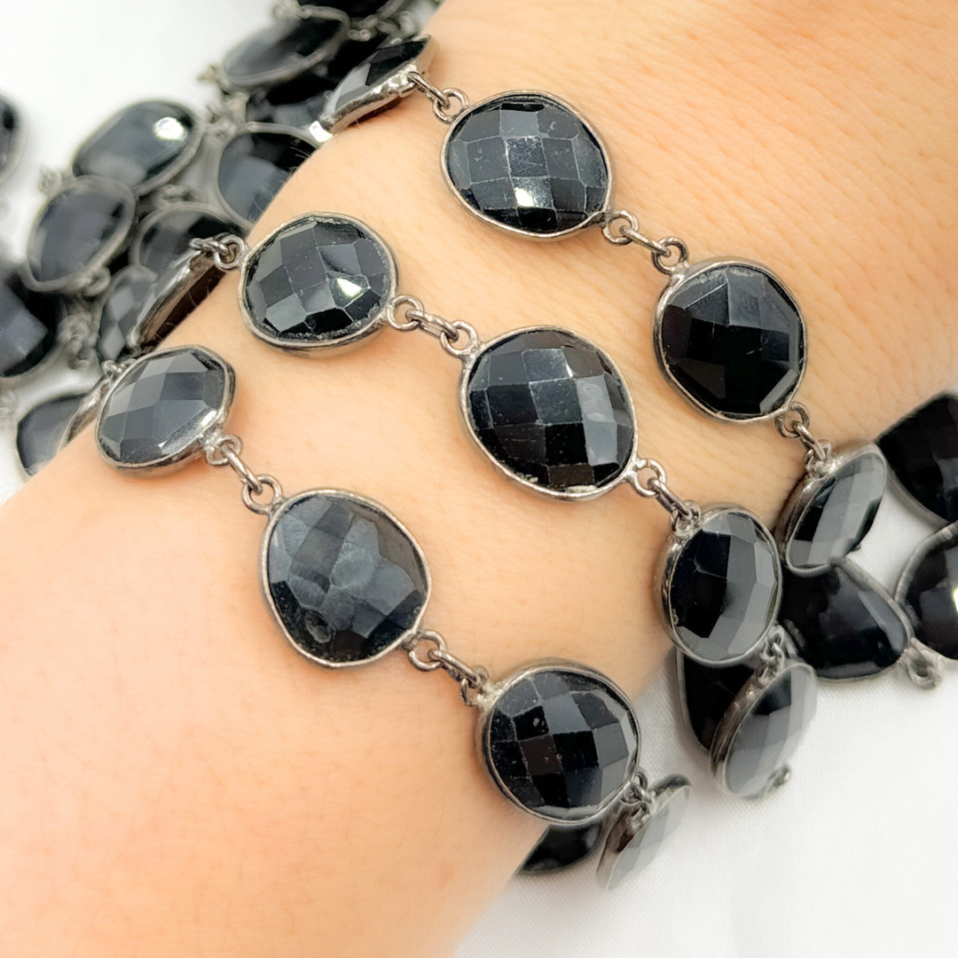 Black Spinel Organic Shape Bezel Oxidized Wire Chain. BSP63