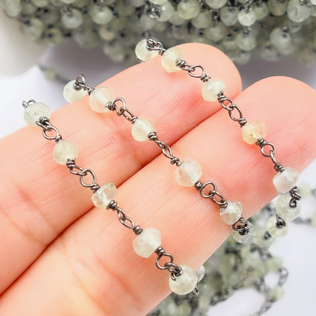 Prehnite Oxidized 925 Sterling Silver Wire Chain