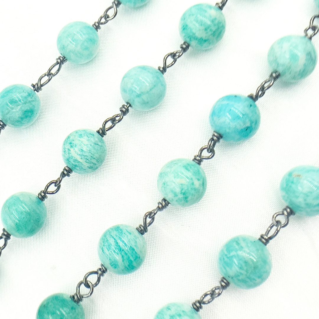 Amazonite Round Shape Oxidized Wire Chain