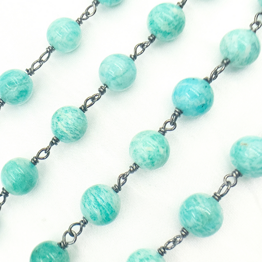 Amazonite Round Shape Oxidized Wire Chain