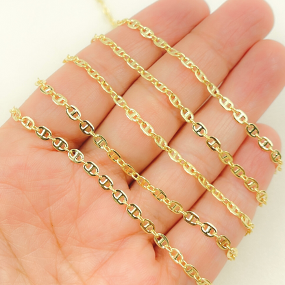 14K Solid Yellow Gold Flat Marina Link Chain