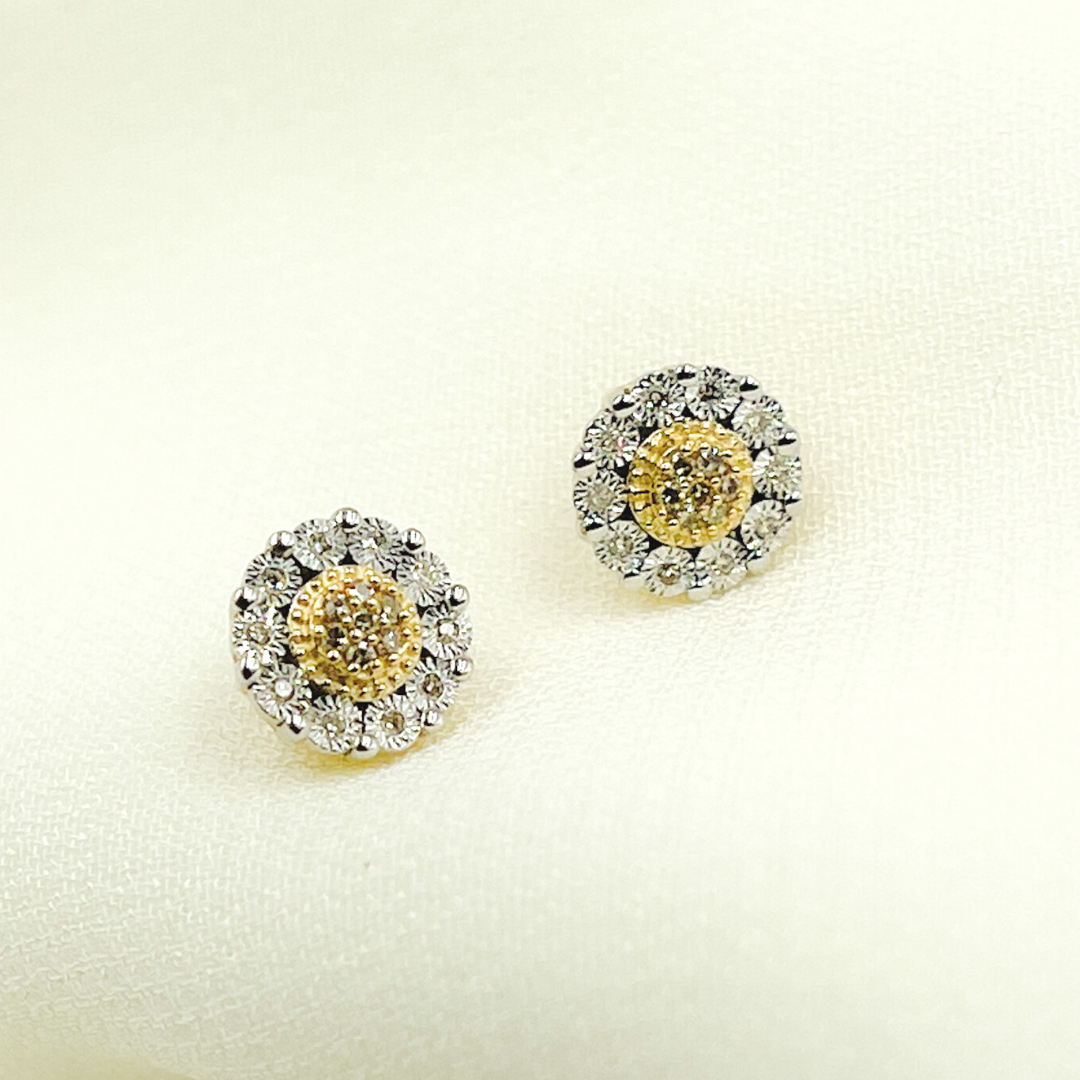 14K Solid Gold and Diamonds Circle Earrings.