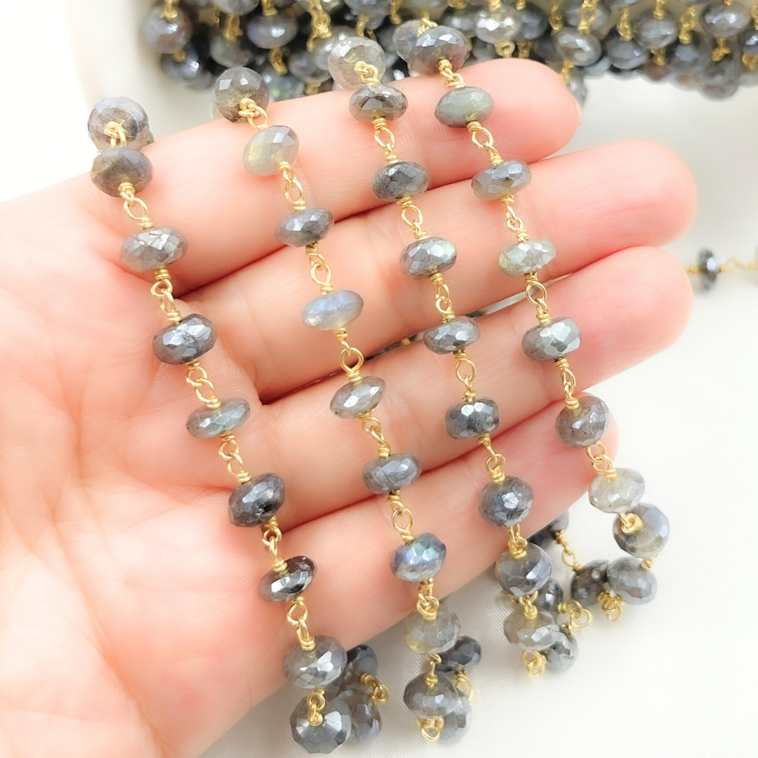 Coated Labradorite Gold Plated Wire Chain