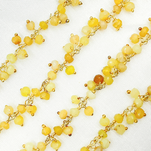 Yellow Opal Cluster Dangle Gold Plated Wire Chain