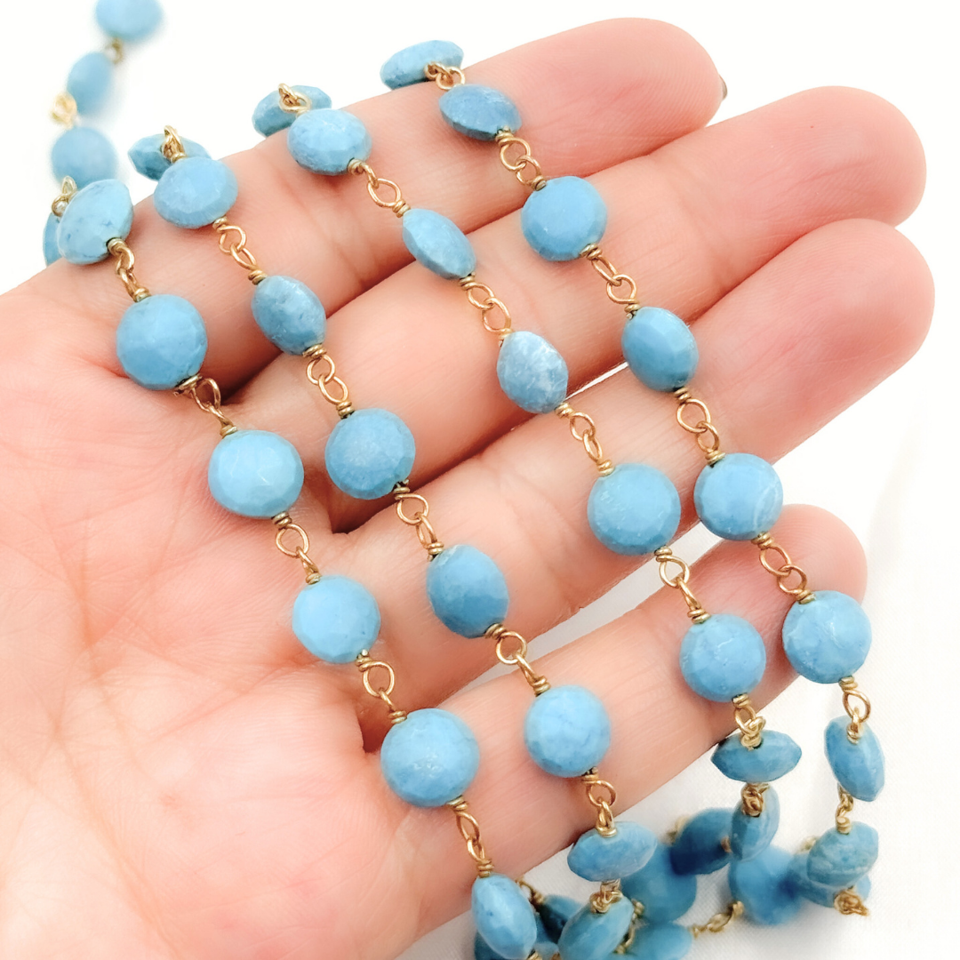 Turquoise Coin Shape Gold Plated Wire Chain