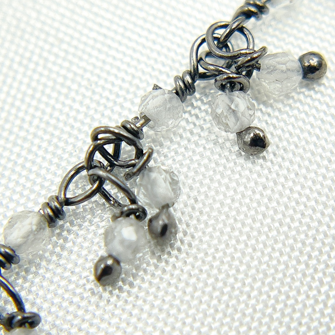 White Topaz Cluster Dangle Oxidized Wire Chain