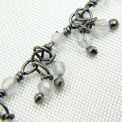 White Topaz Cluster Dangle Oxidized Wire Chain