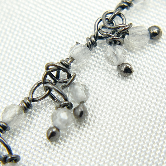 White Topaz Cluster Dangle Oxidized Wire Chain